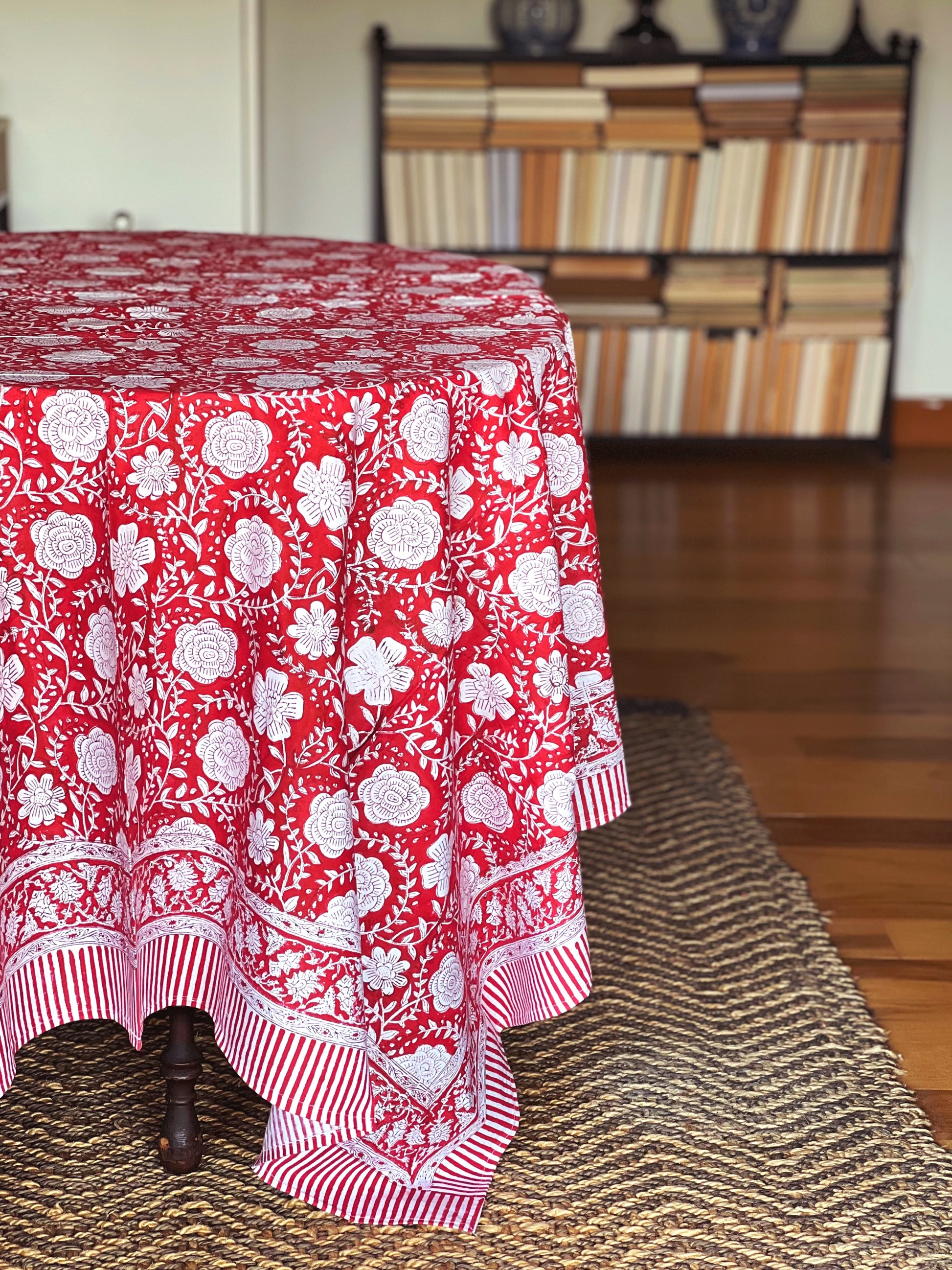 Block Print Tablecloth in Red & White Hand Made in Spain
