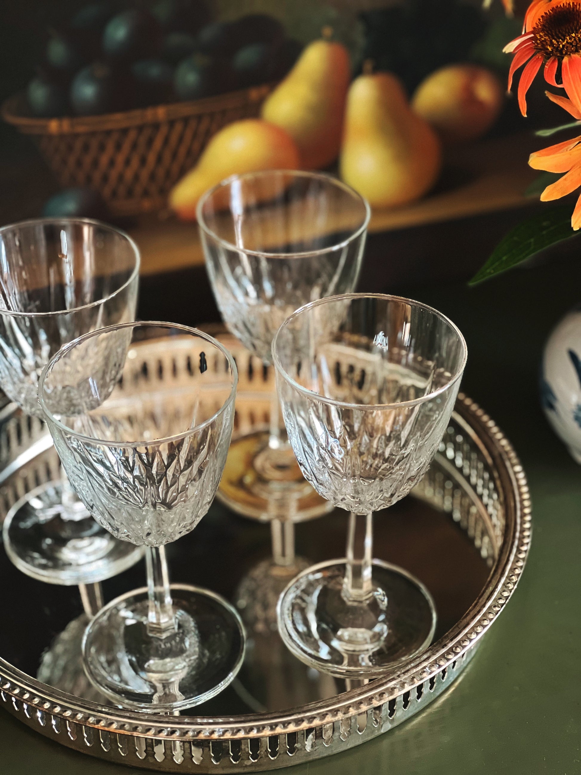 Set of 4 Vintage French Crystal Wine Glasses
