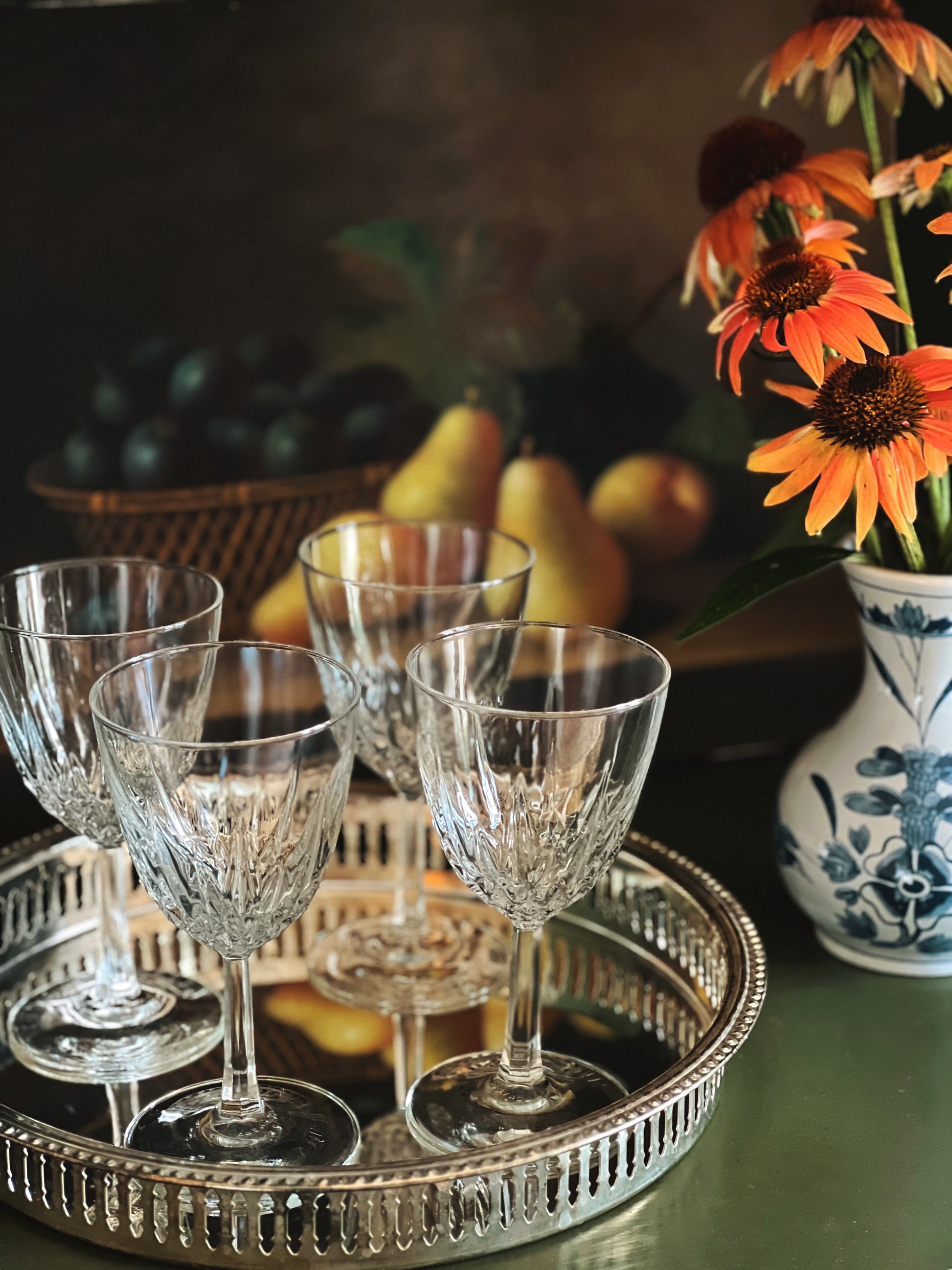 Set of 4 Vintage French Crystal Wine Glasses