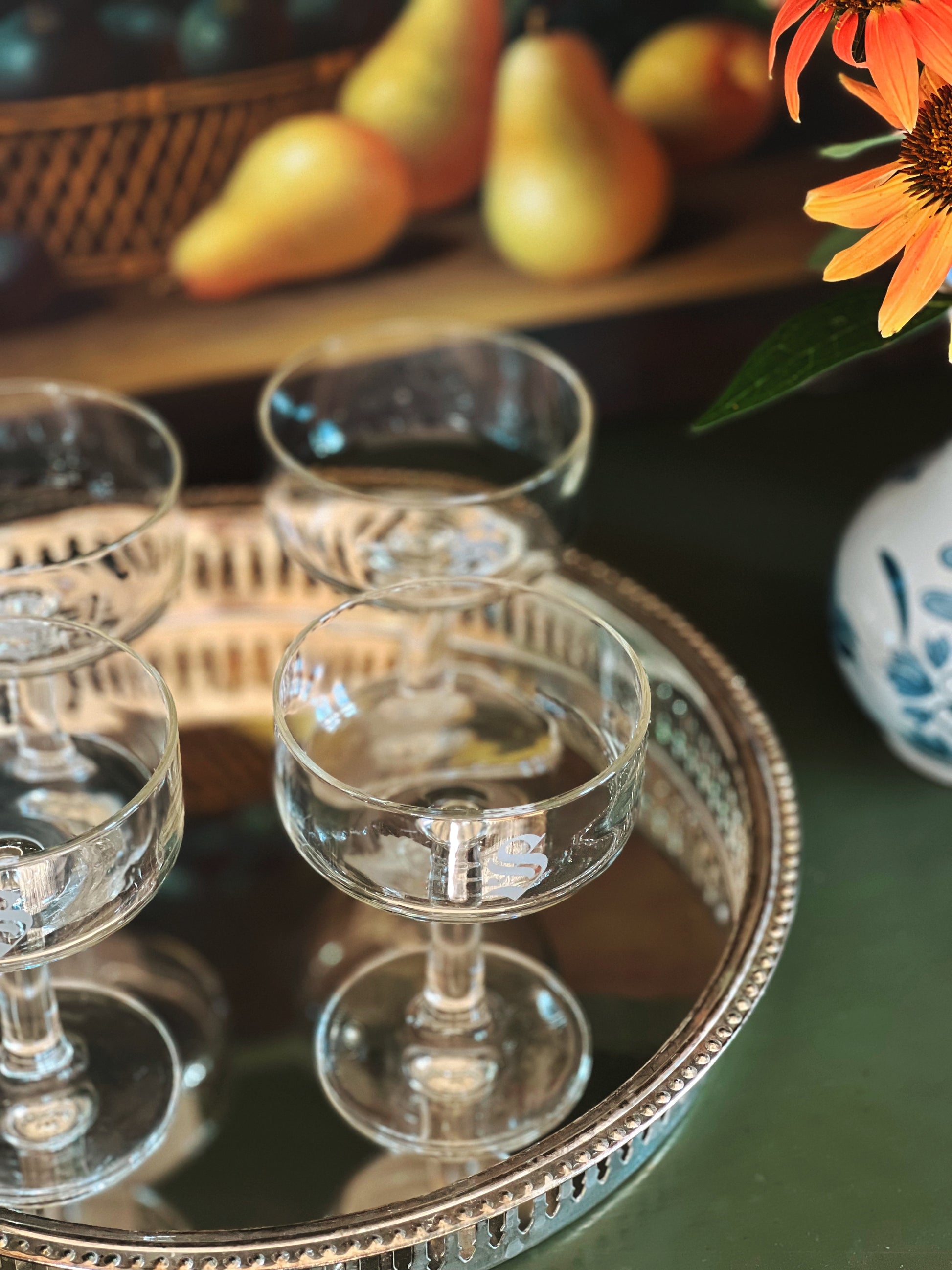 Vintage Crystal Champagne Coupe with Monogram