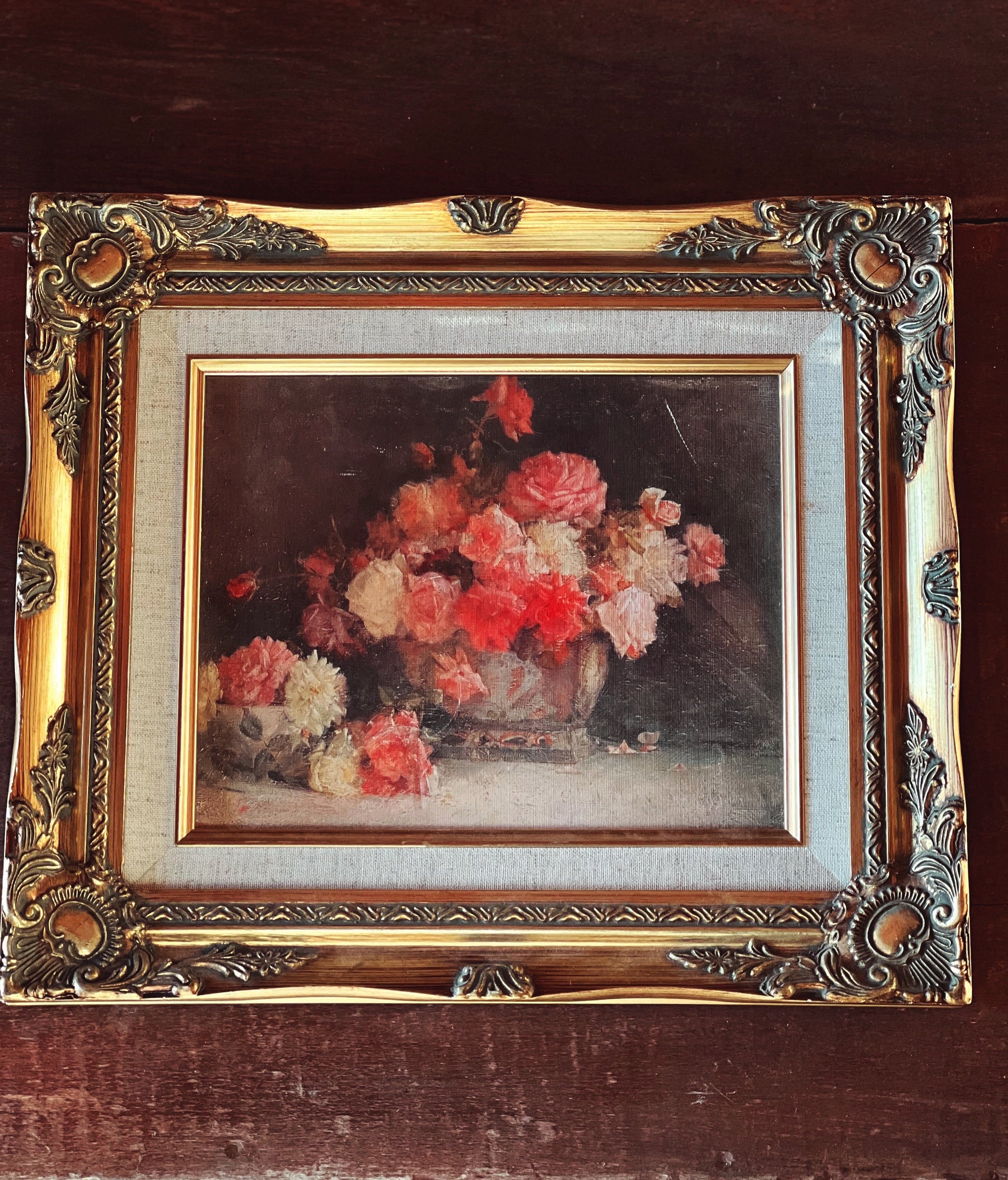Vintage Framed Floral on Board