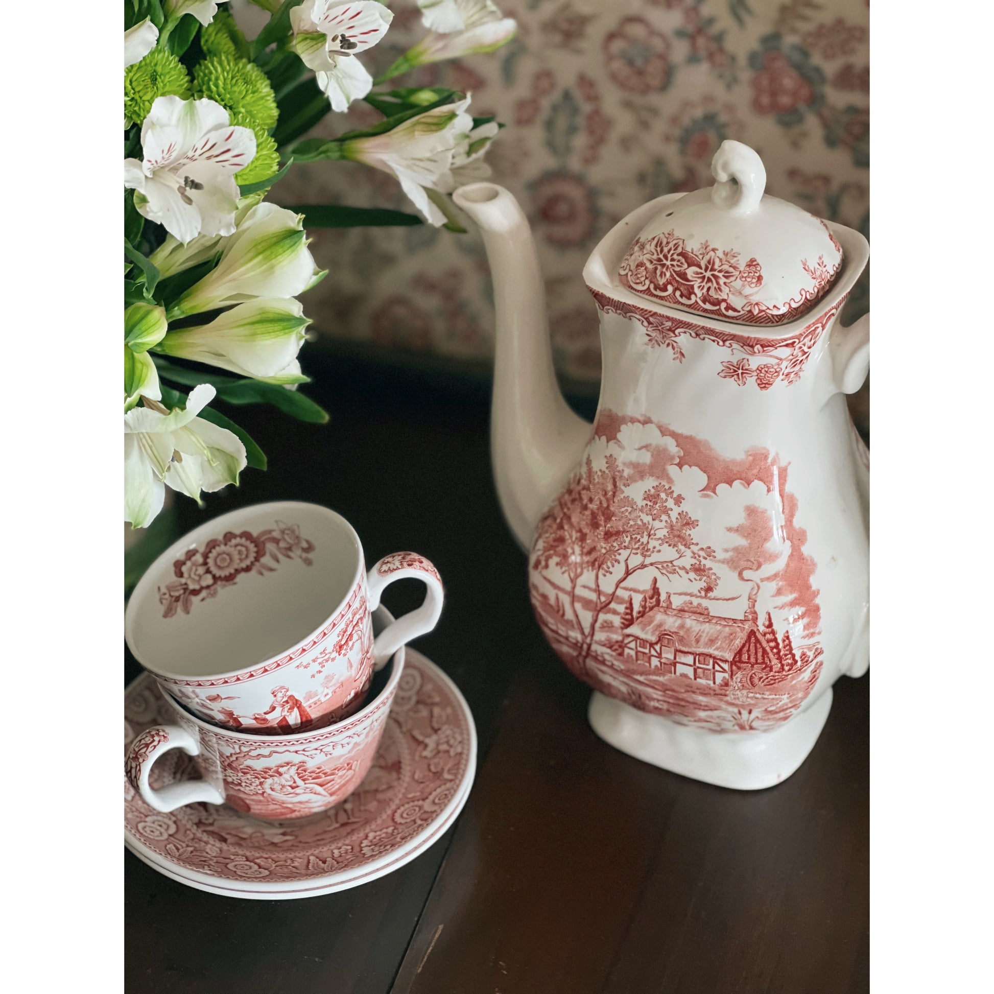 Vintage Myott Staffordshire England The Brook Red Coffee Pot with Lid