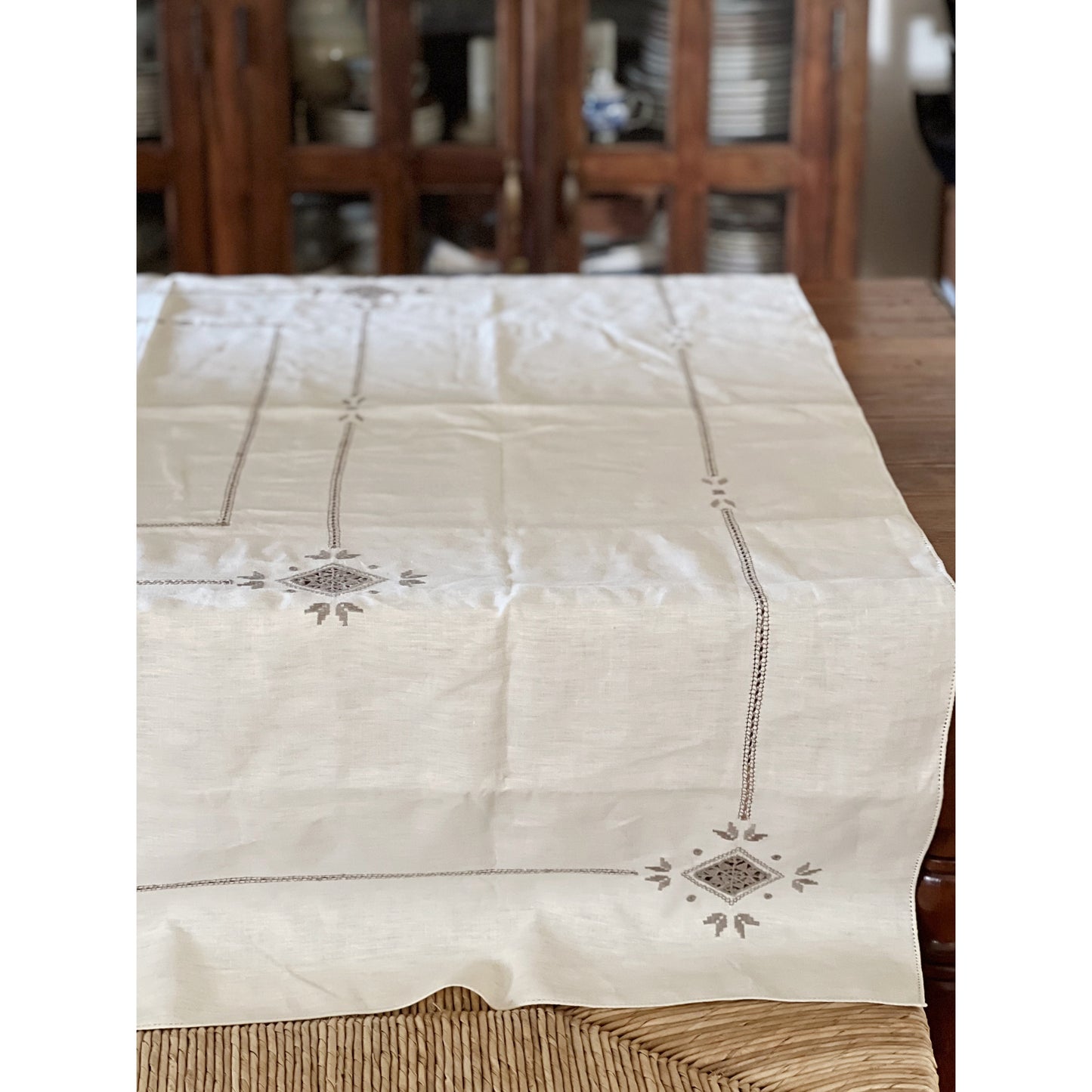 Vintage Embroidered Linen Tablecloth