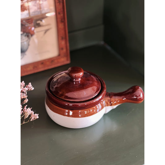 Vintage Brown Stoneware Soup Crock with Lid