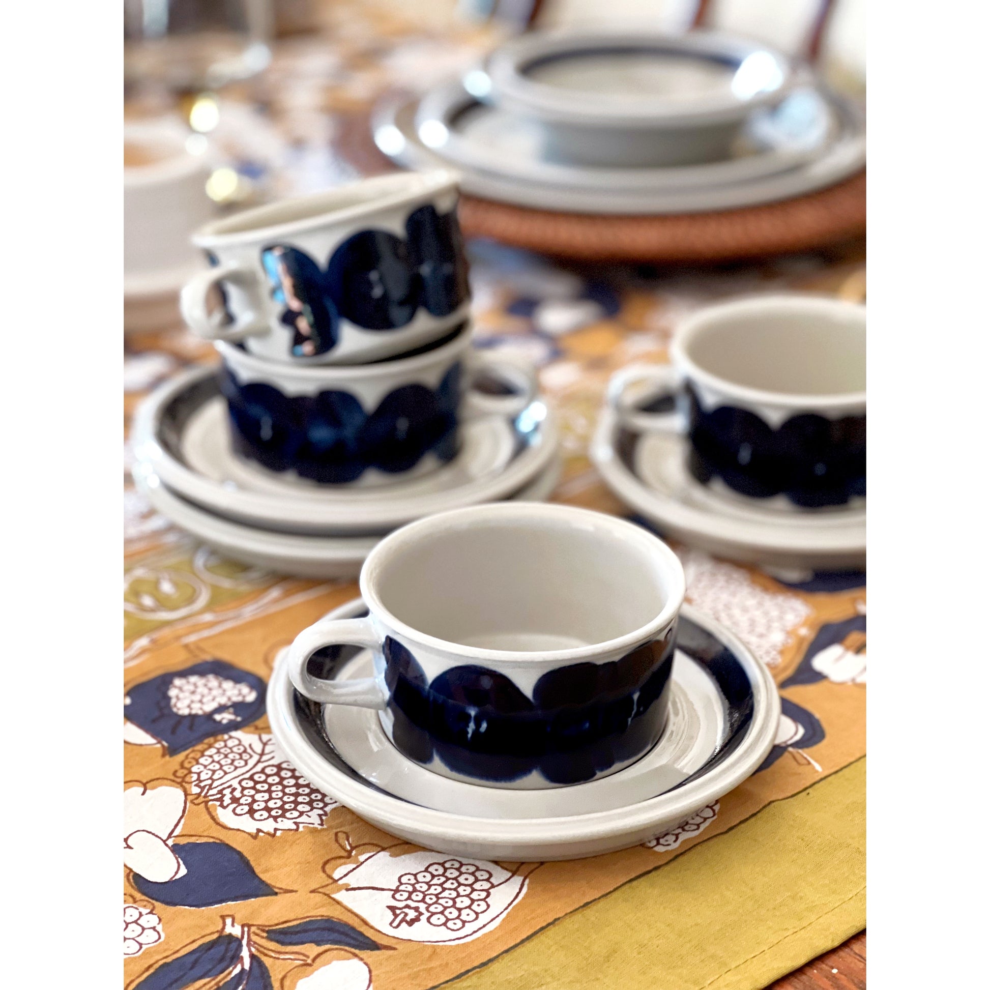 Vintage Arabia of Finland Anemone Blue Flat Cup & Saucer Set