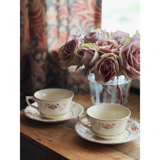 Steubenville Ivory Floral Teacup & Saucer Set