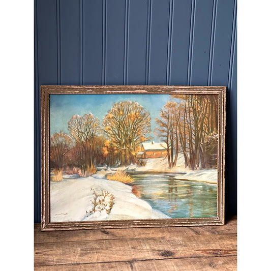 Vintage Framed Hans Klatt Winter Landscape Print