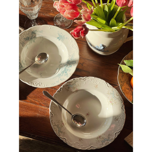 Curated Pair of Antique Transferware Soup Bowls