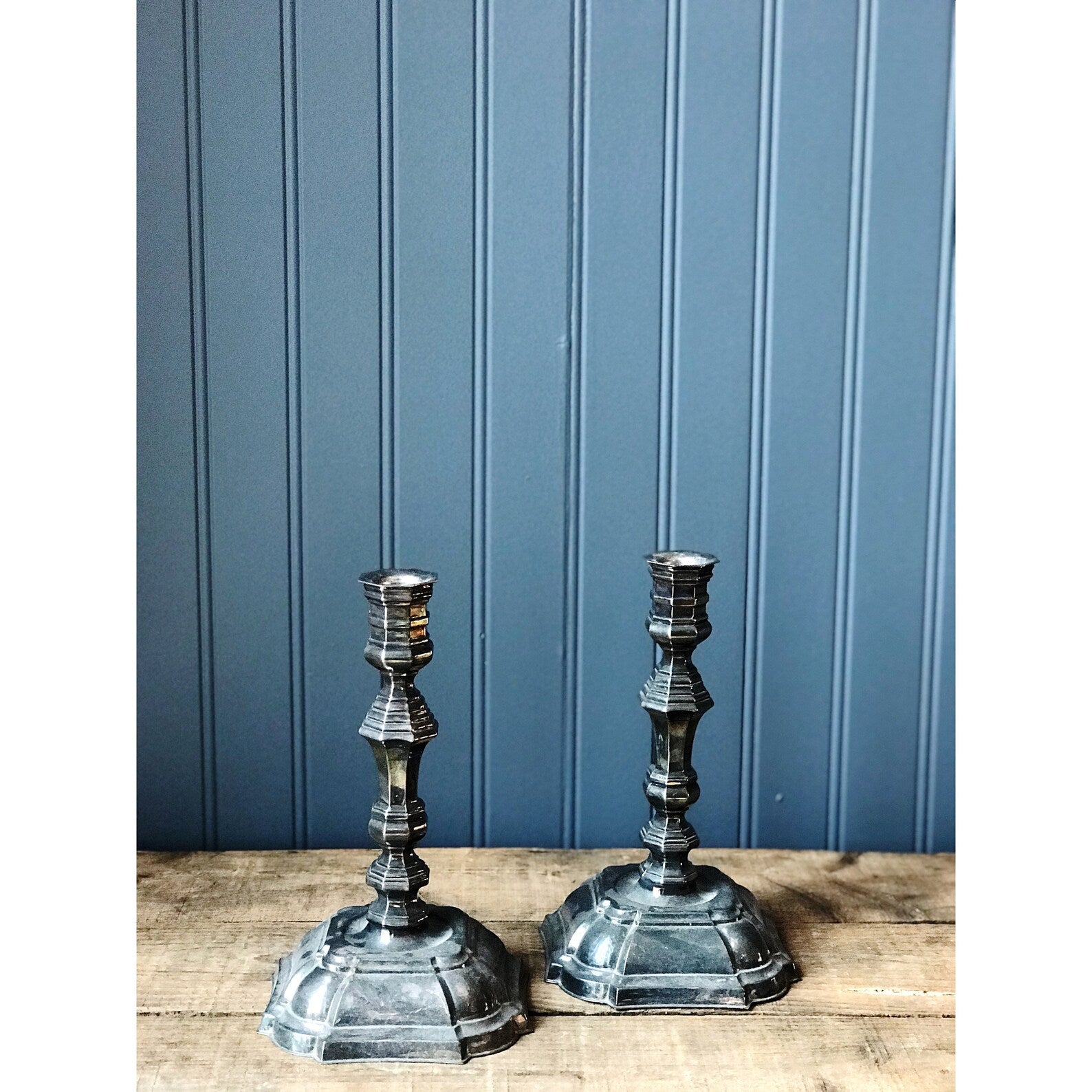 Pair of Silver Turned Taper Candleholders