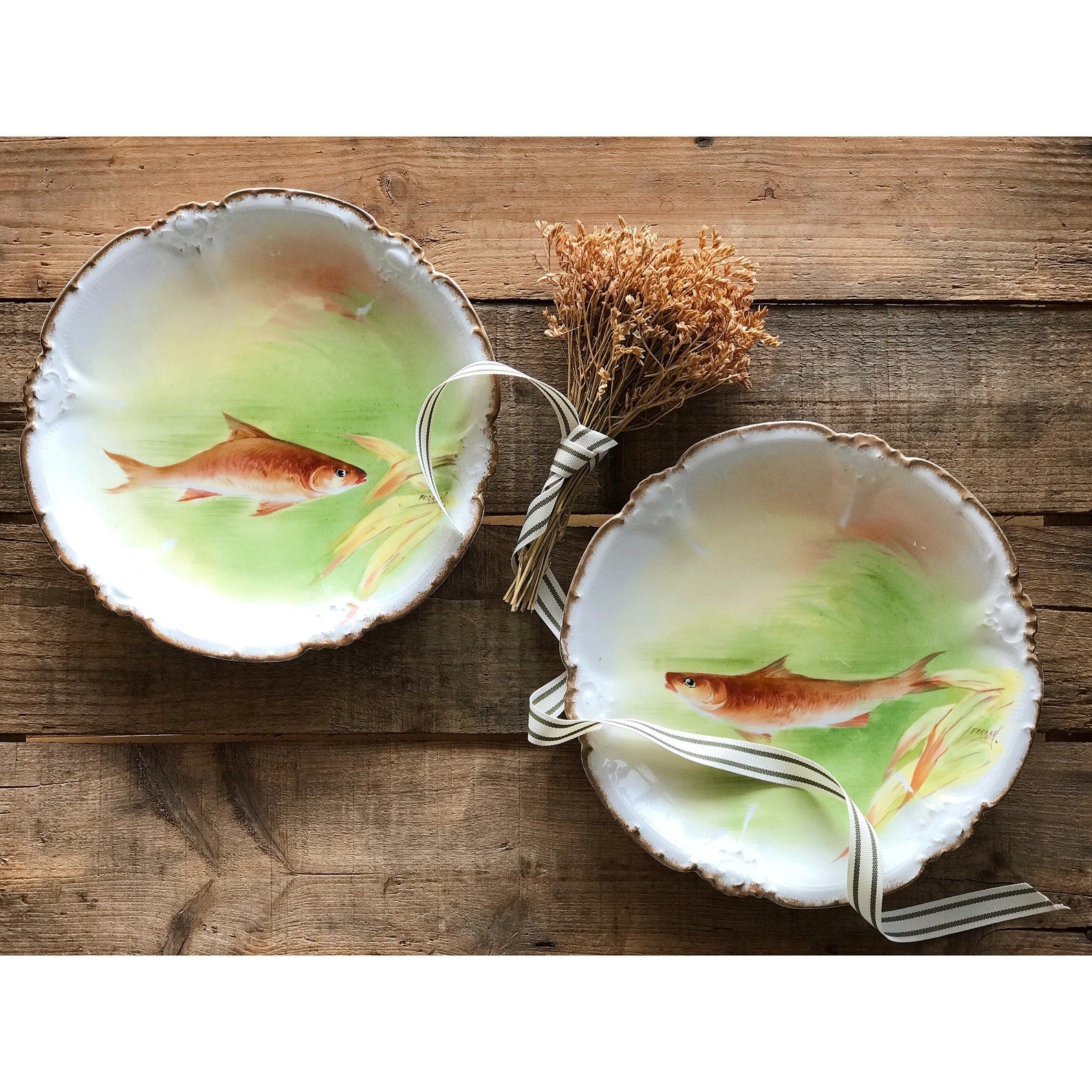 French Limoges hand painted fish plates