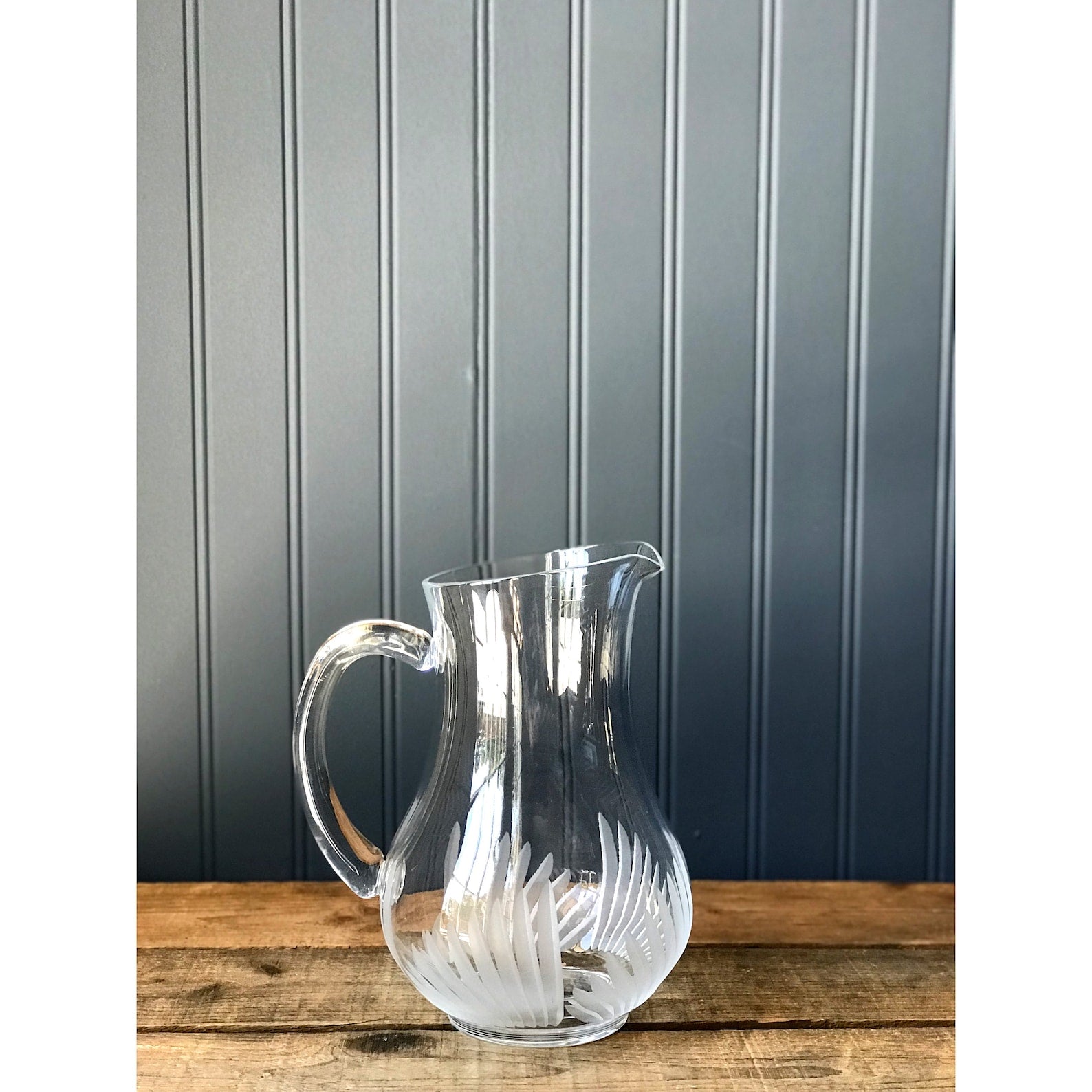 Vintage JG Durand Etched Palm Frond Pitcher