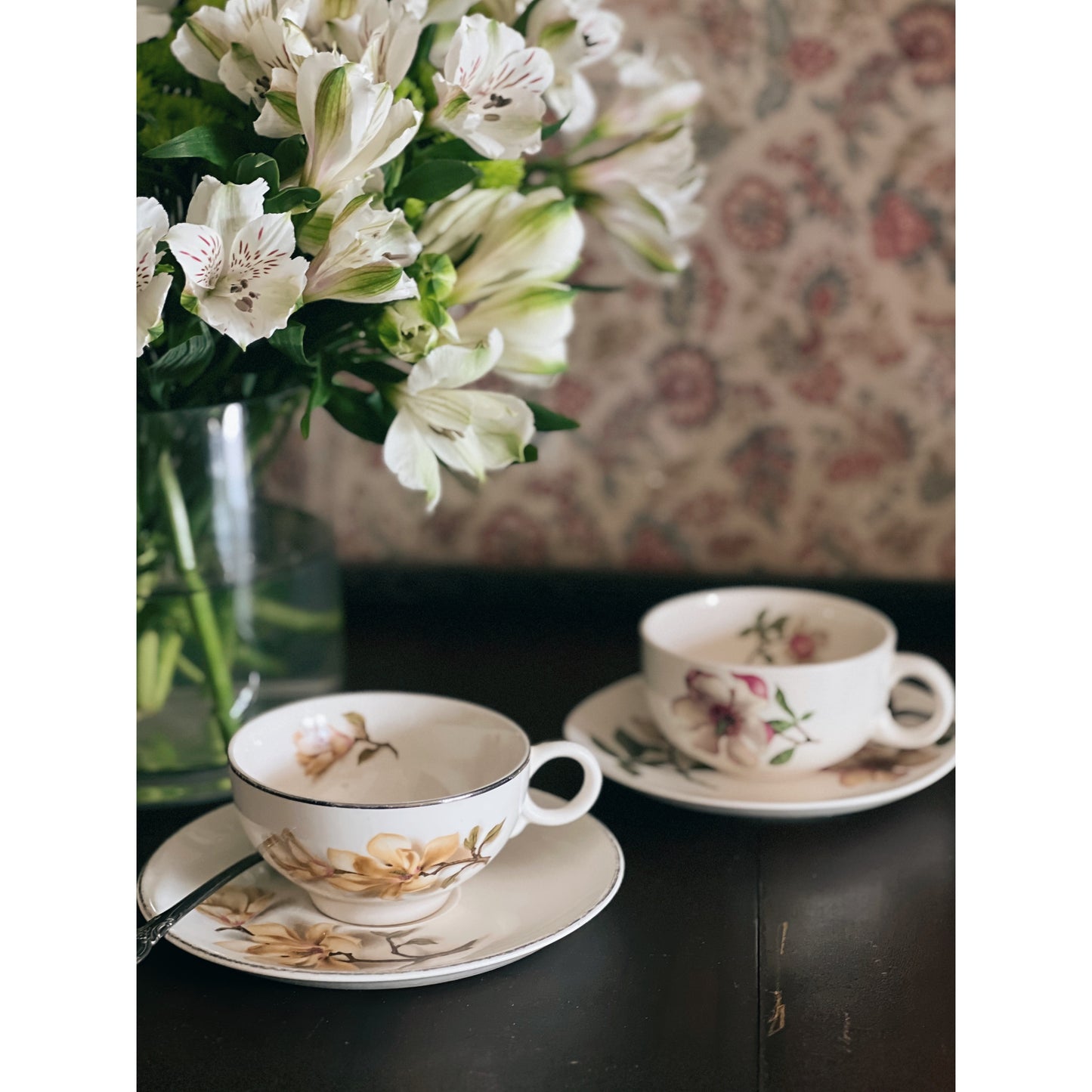 Pair of Vintage Mix Match Floral Teacups & Saucer Sets