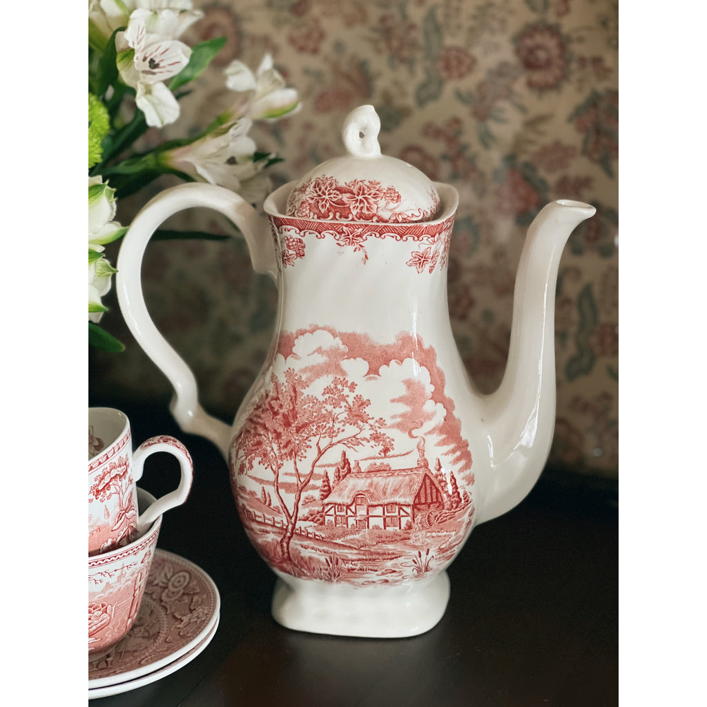 Vintage Myott Staffordshire England The Brook Red Coffee Pot with Lid