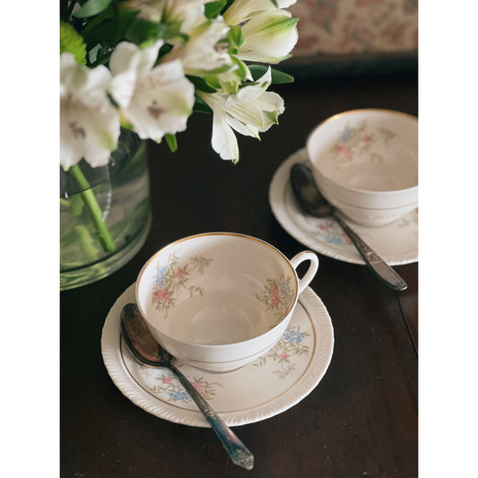 Vintage Pair of Hanover China Spring Time Teacup & Saucer Sets