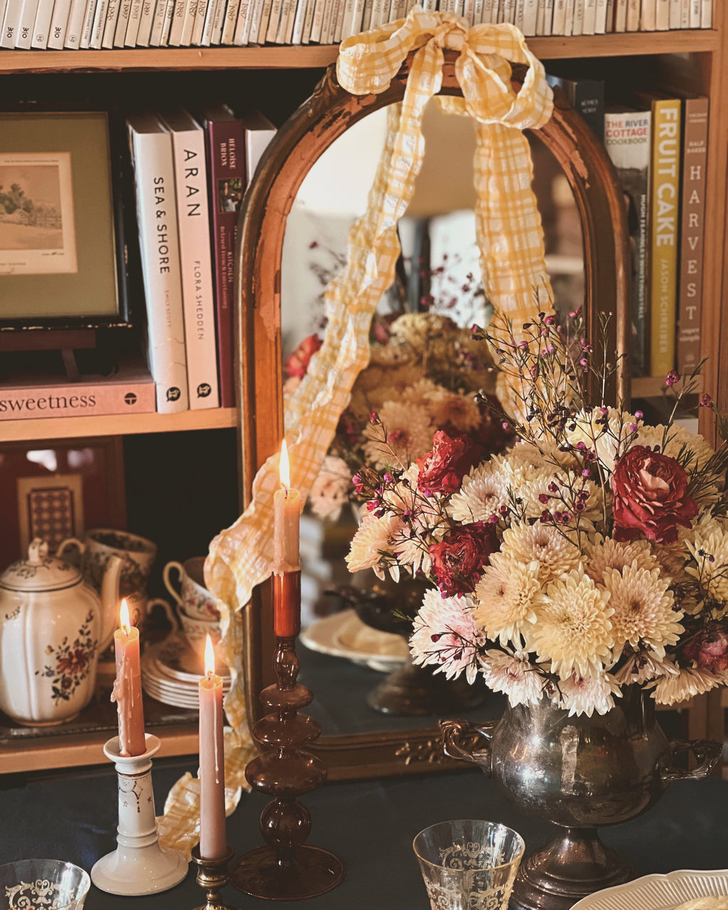 vintage silver champagne bucket full of cut flowers