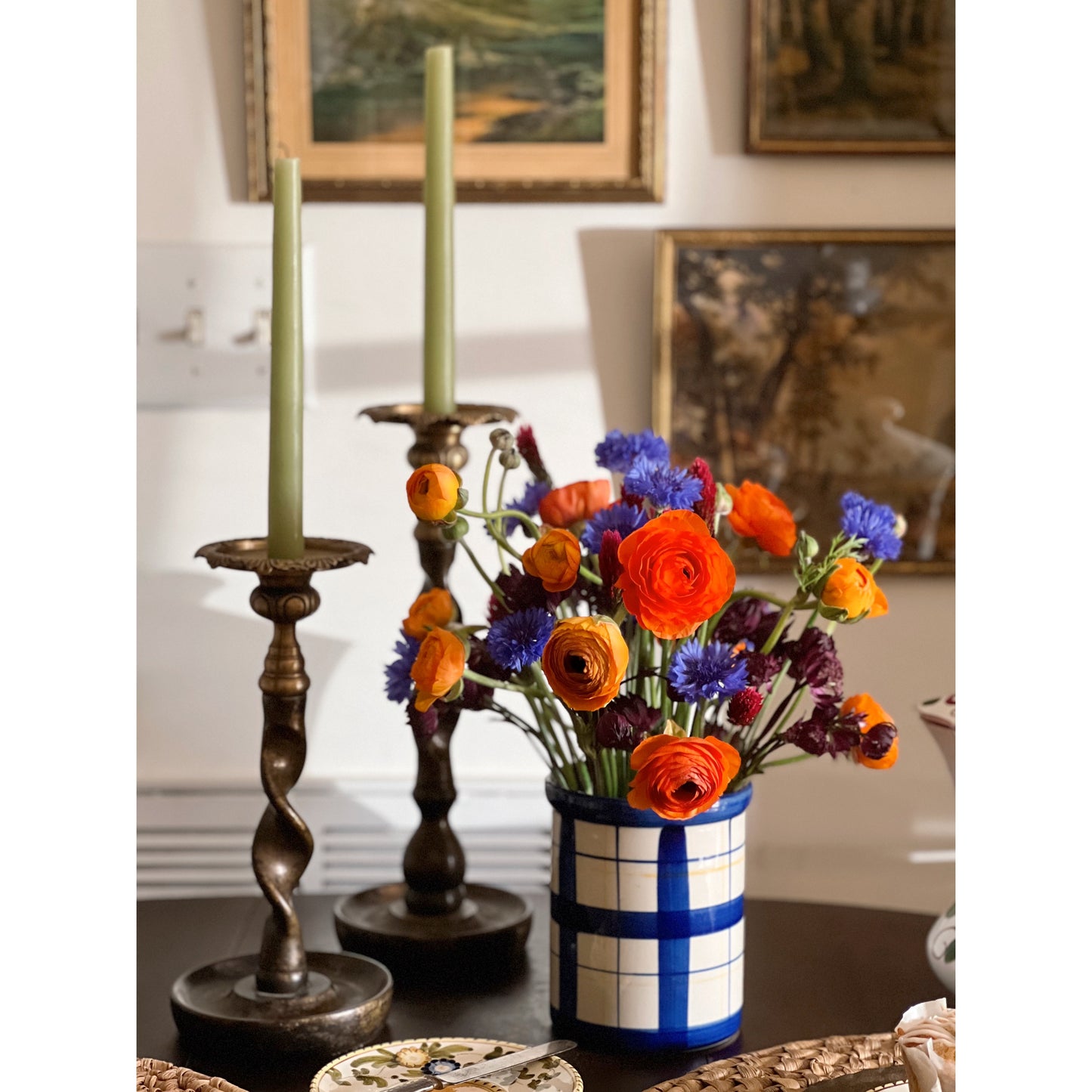 Pair of Vintage Brass & Bronze Barley Twist Candleholders