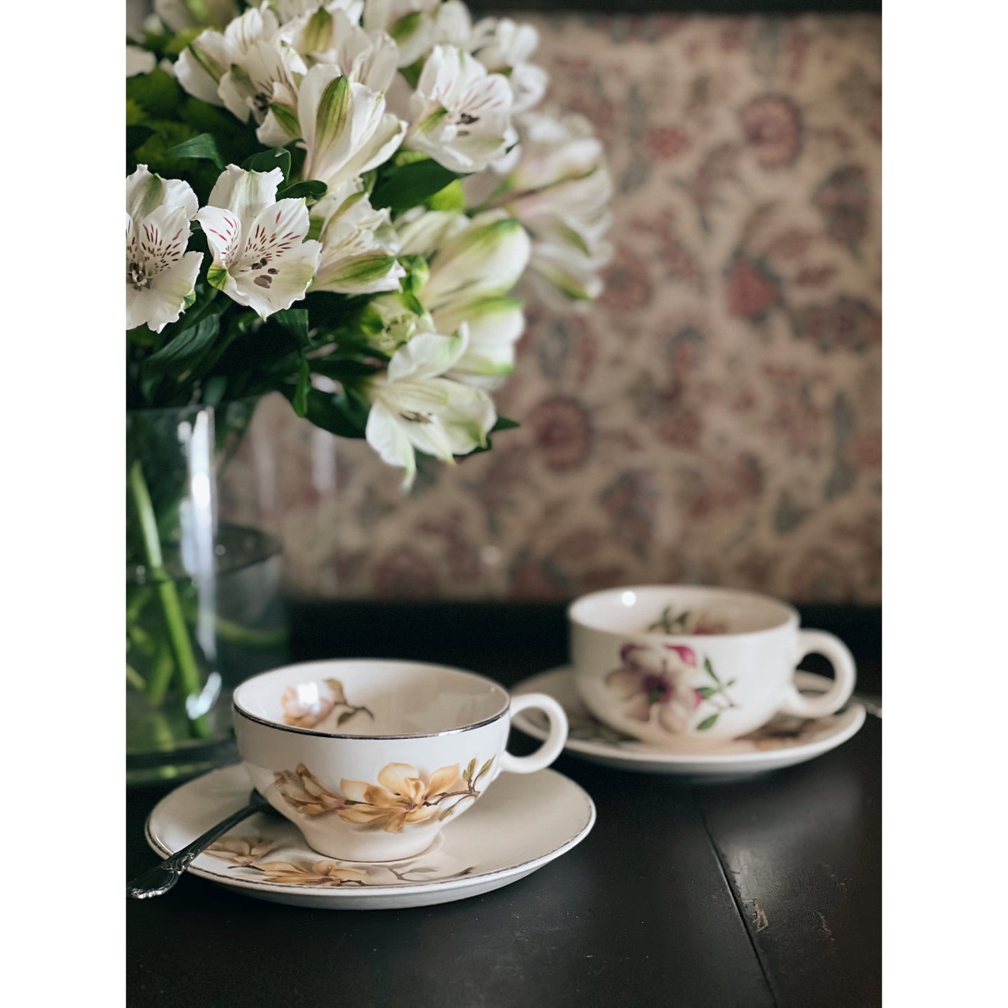 Pair of Vintage Mix Match Floral Teacups & Saucer Sets