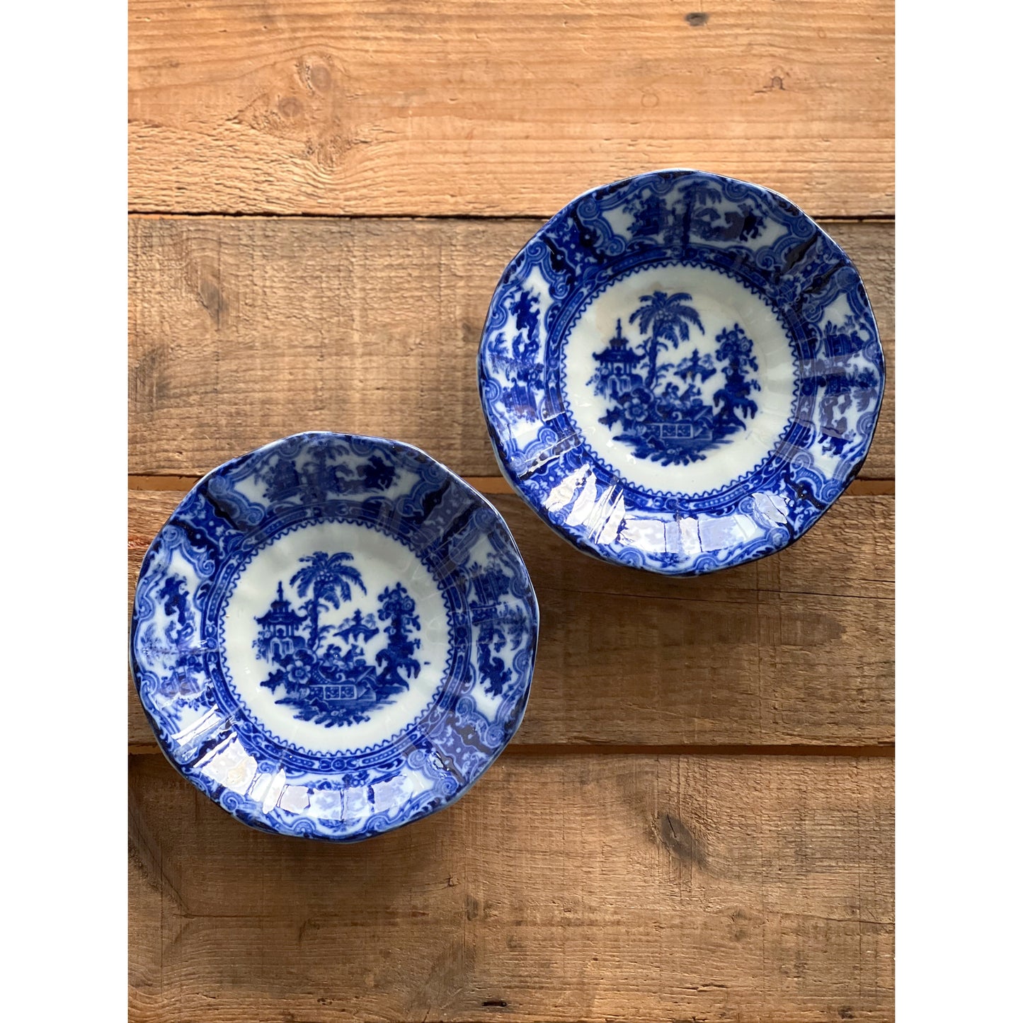 Set of 4 Antique Adams Kyber Flow Blue Bowls