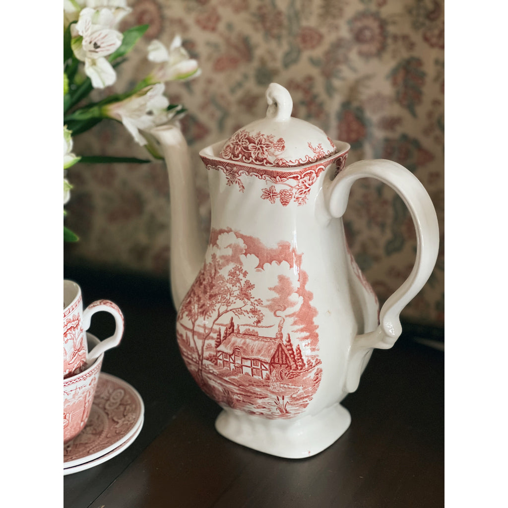 Vintage Myott Staffordshire England The Brook Red Coffee Pot with Lid