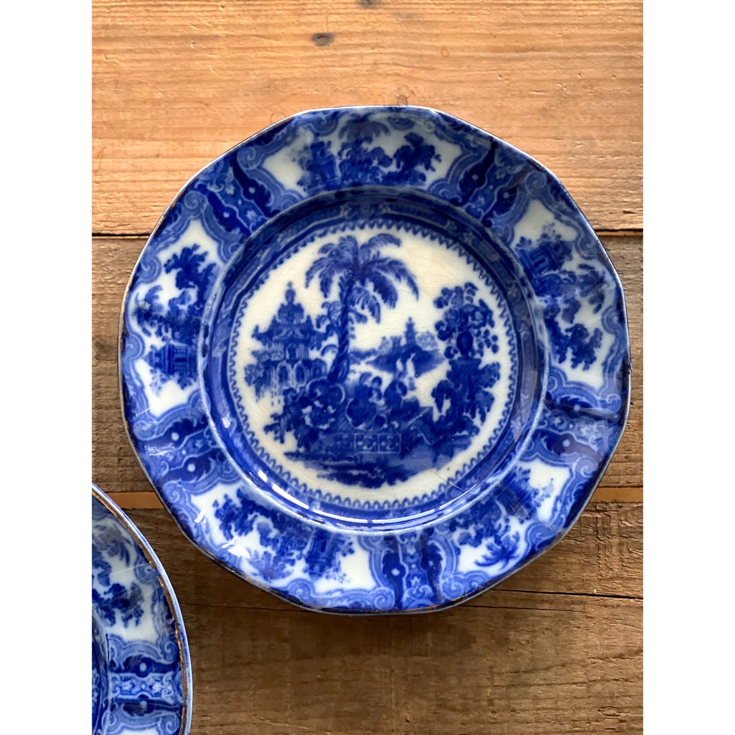 Pair of Antique Adams Kyber Flow Blue Salad Plates