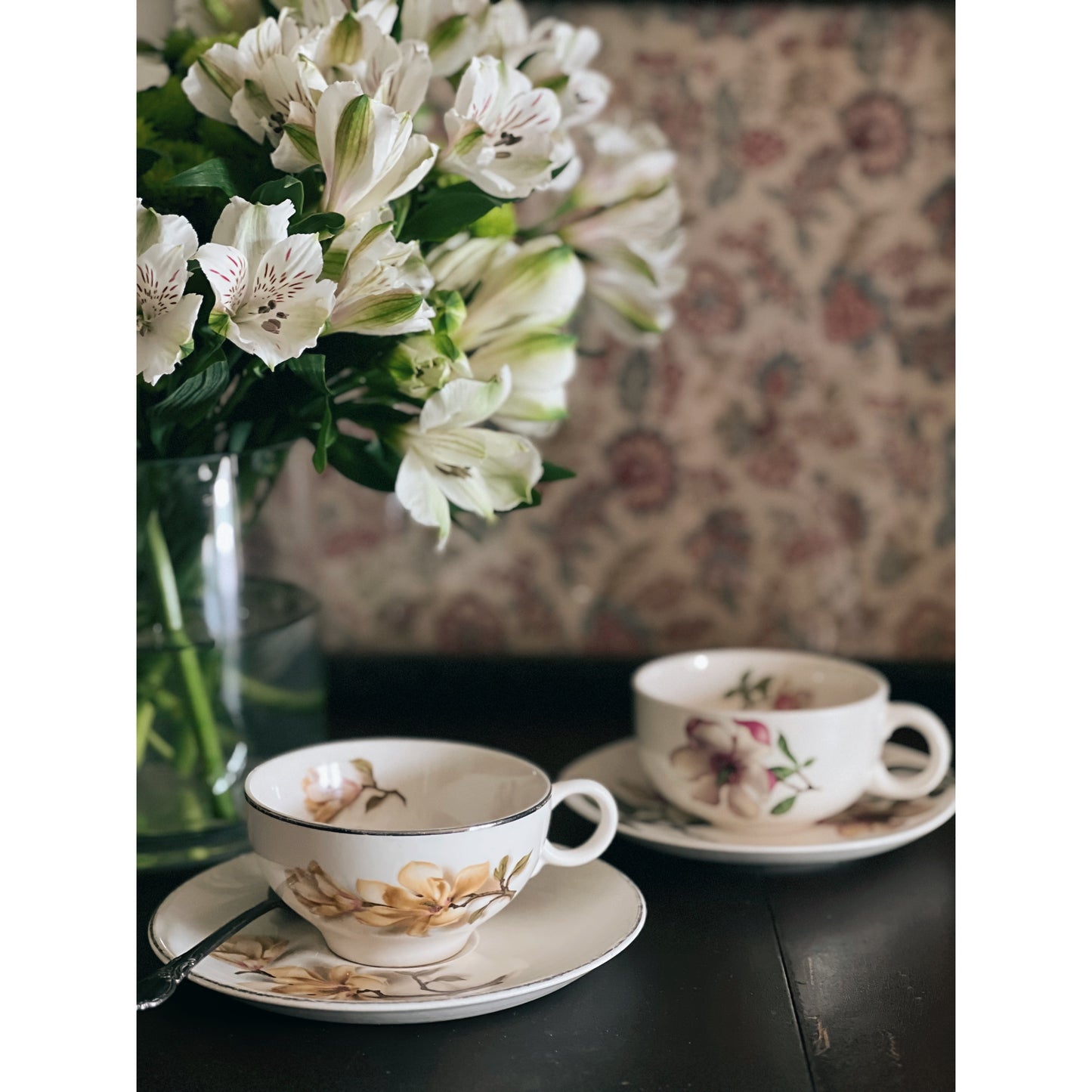 Pair of Vintage Mix Match Floral Teacups & Saucer Sets