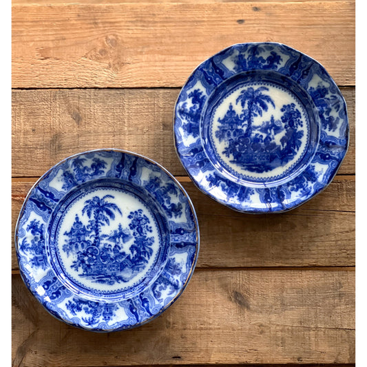 Pair of Antique Adams Kyber Flow Blue Salad Plates