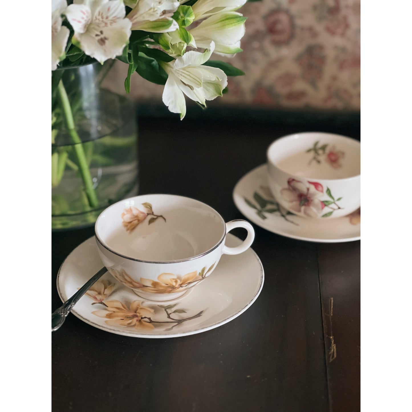 Pair of Vintage Mix Match Floral Teacups & Saucer Sets