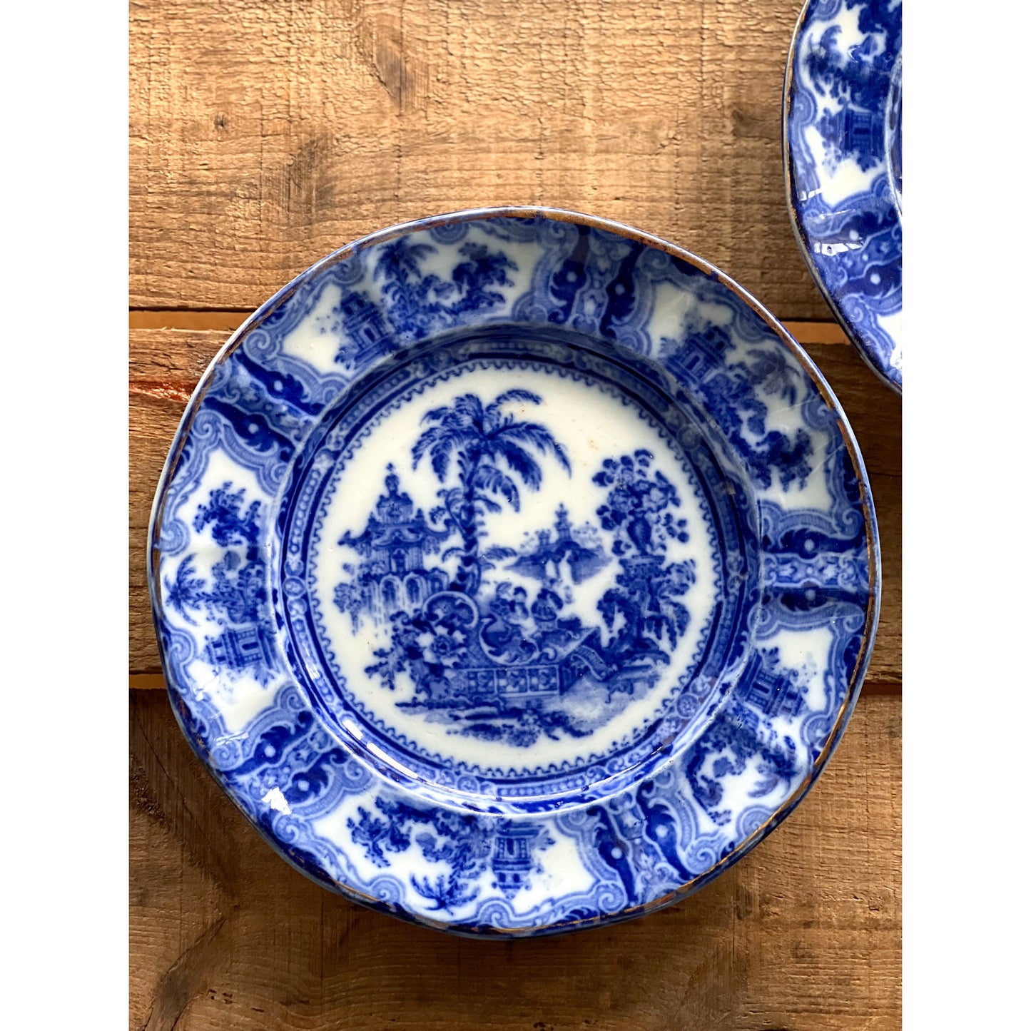 Pair of Antique Adams Kyber Flow Blue Salad Plates