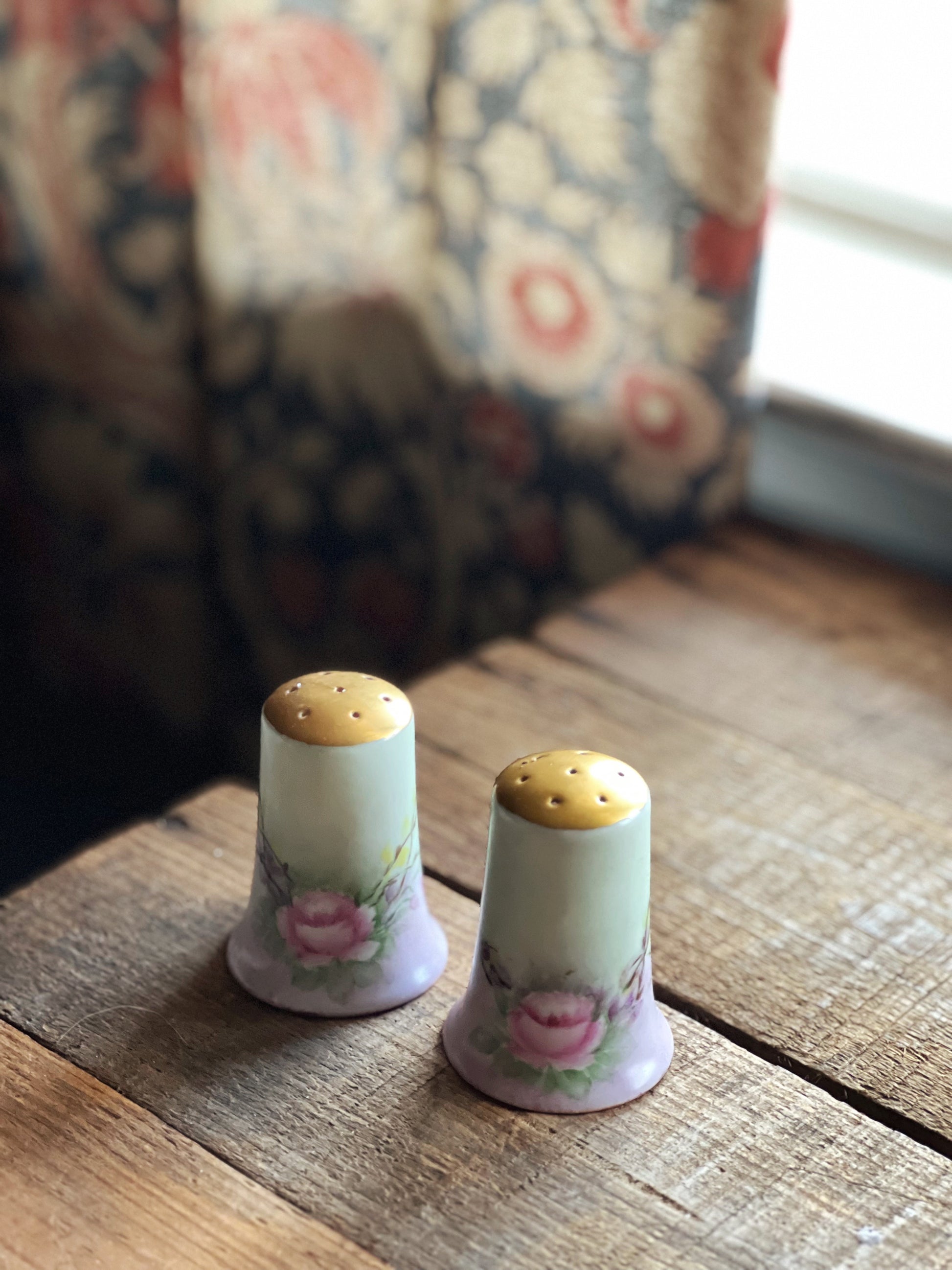 Antique Hand Painted Salt & Pepper Shaker Set