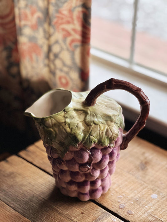 Vintage Hand Painted Grape Cluster Pitcher Made in Portugal