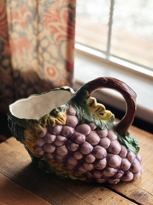 Vintage Hand Painted Grape Cluster Pitcher Made in Italy