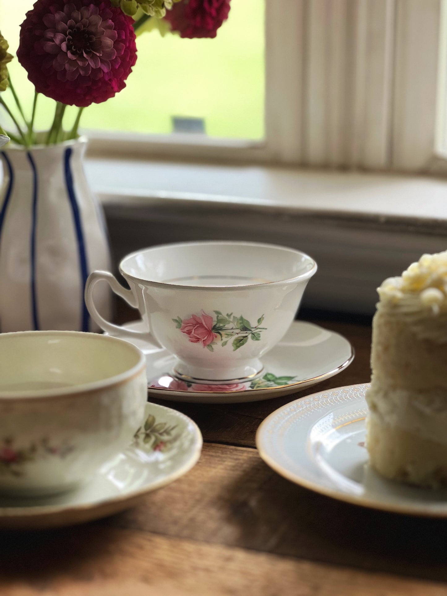 Vintage Golden Crown Fine Bone China Floral Teacup & Saucer Set