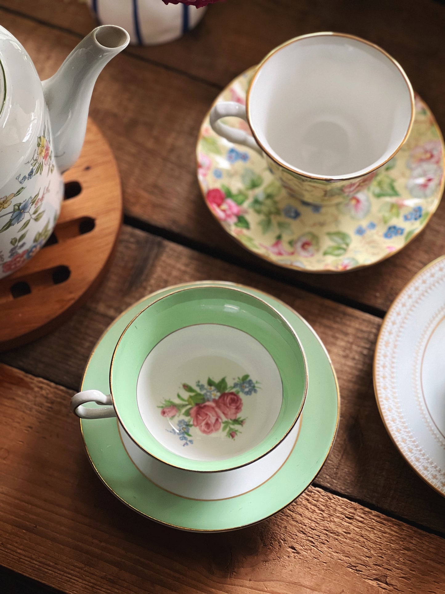 Vintage Crown Trent Bone China Chintz Floral Teacup & Saucer Set