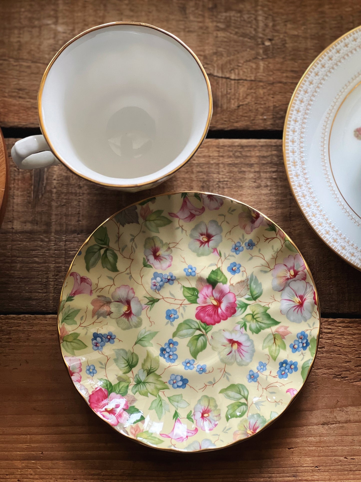 Vintage Crown Trent Bone China Chintz Floral Teacup & Saucer Set