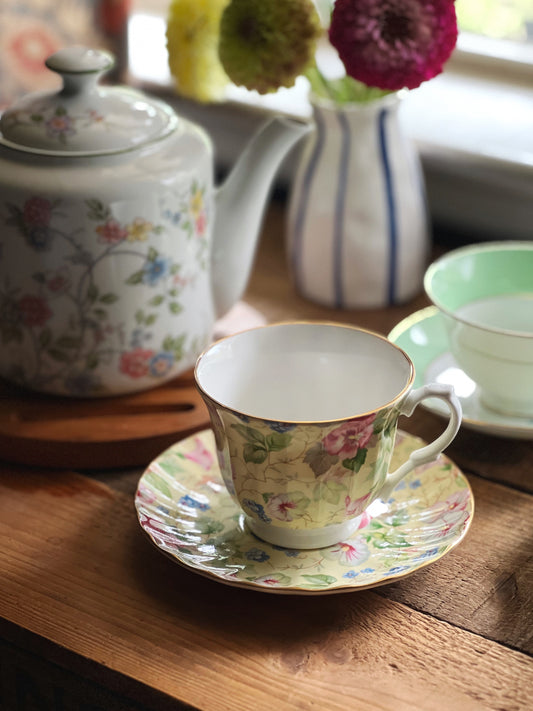 Vintage Crown Trent Bone China Chintz Floral Teacup & Saucer Set