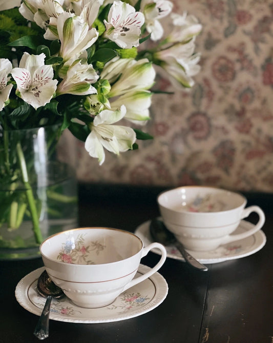 Vintage Pair of Hanover China Spring Time Teacup & Saucer Sets