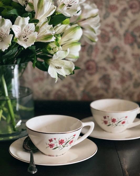 Pair of Vintage Floral Teacups & Saucer Sets