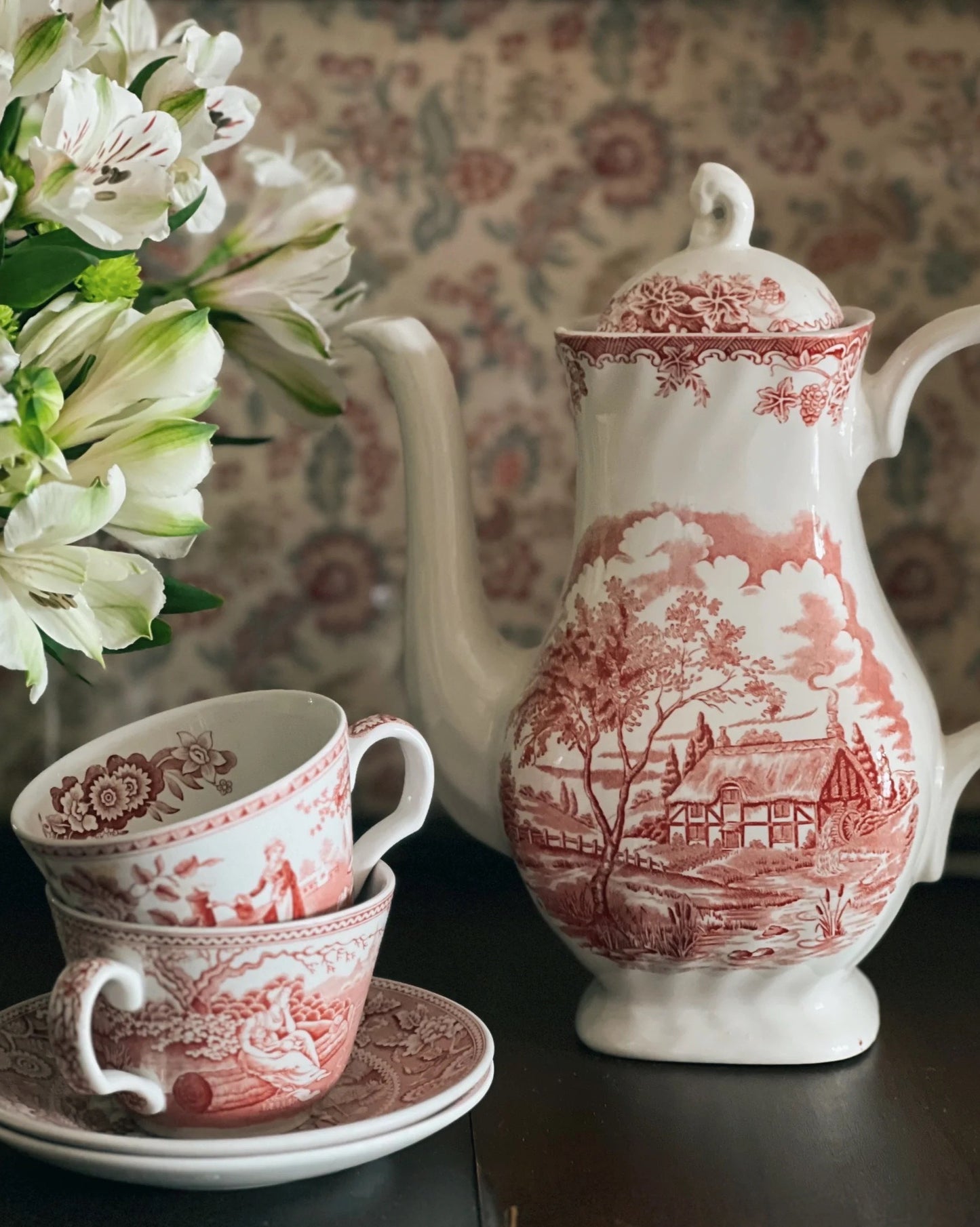 Vintage Myott Staffordshire England The Brook Red Coffee Pot with Lid