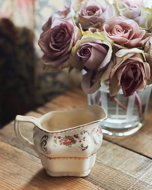 Vintage Steubenville Ivory Floral Creamer