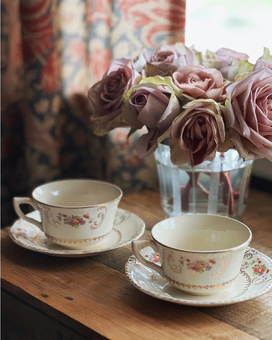 Vintage Steubenville Ivory Floral Teacup & Saucer Set