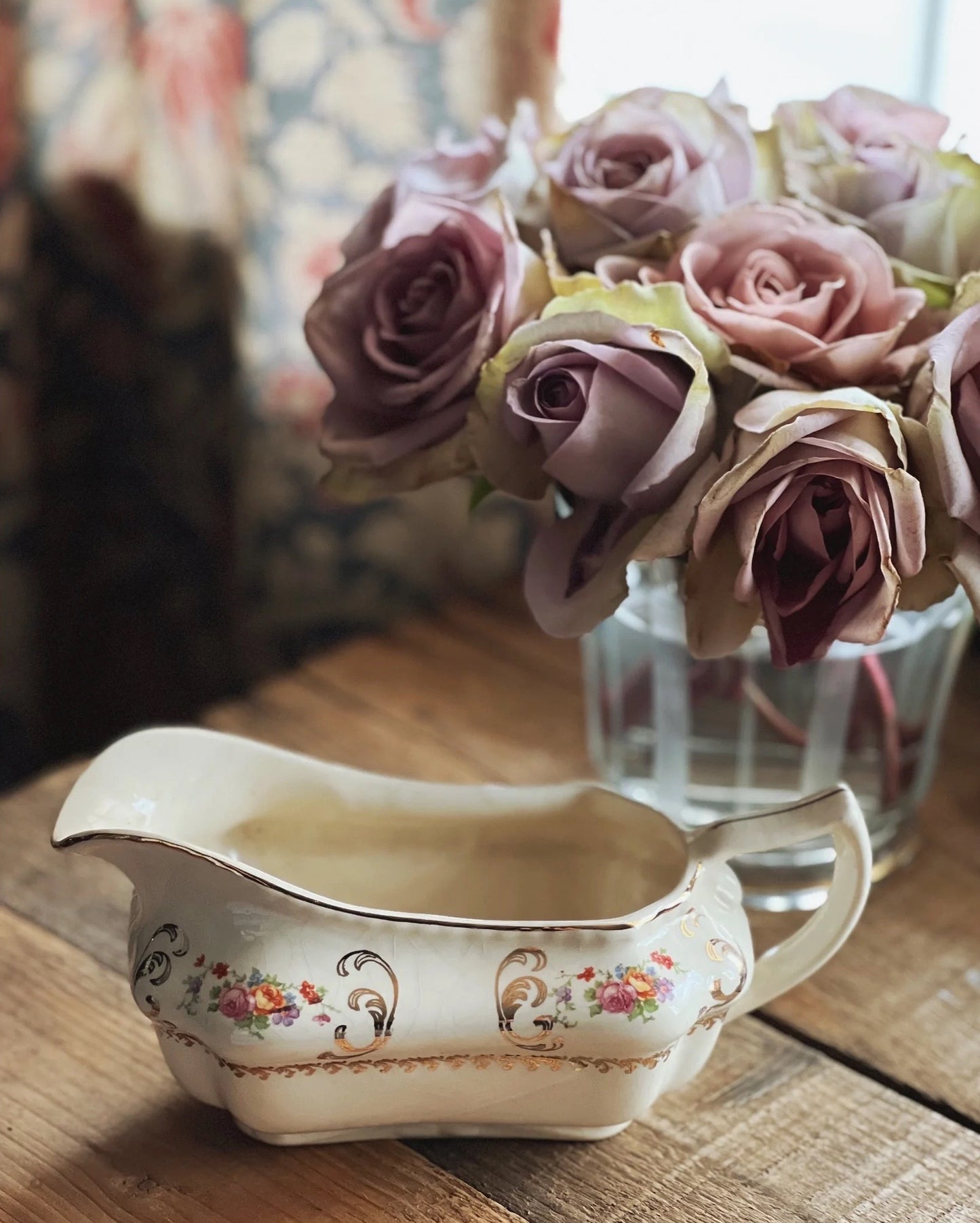 Vintage Steubenville Ivory Floral Gravy Boat