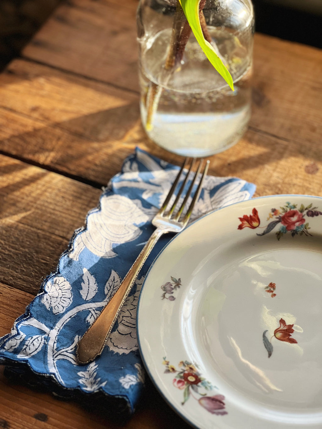 Set of 4 Blue & White Block Print Napkins Hand Made in Spain