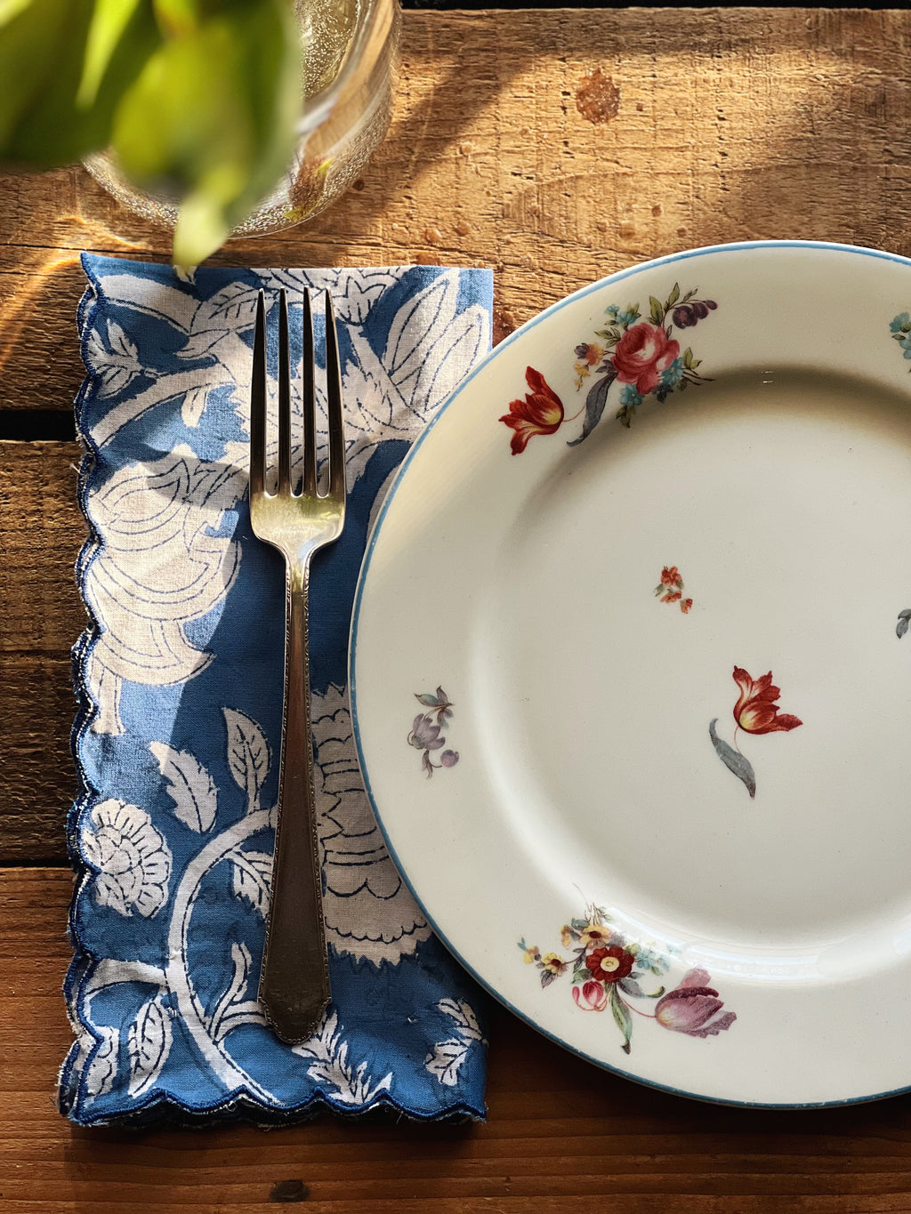 Set of 4 Blue & White Block Print Napkins Hand Made in Spain