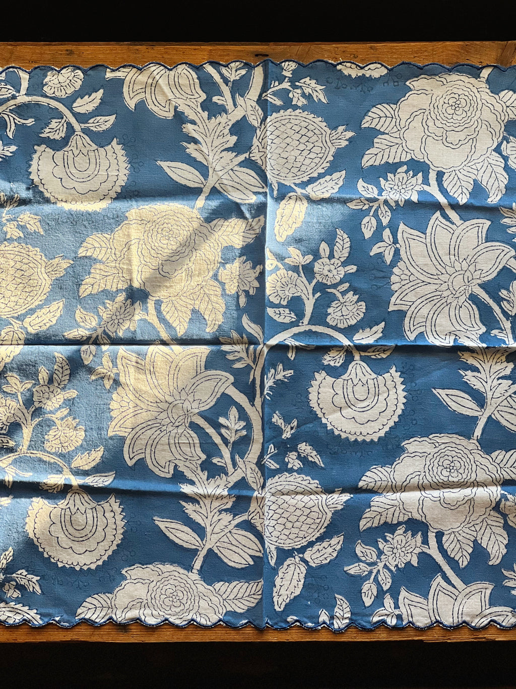 Set of 4 Blue & White Block Print Napkins Hand Made in Spain