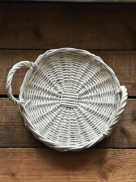 Small White Wicker Vintage Tray