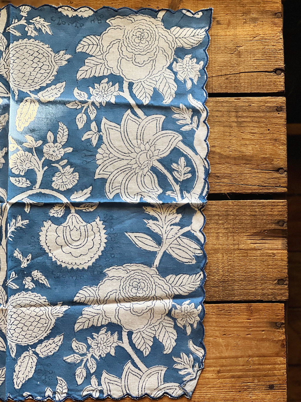 Set of 4 Blue & White Block Print Napkins Hand Made in Spain