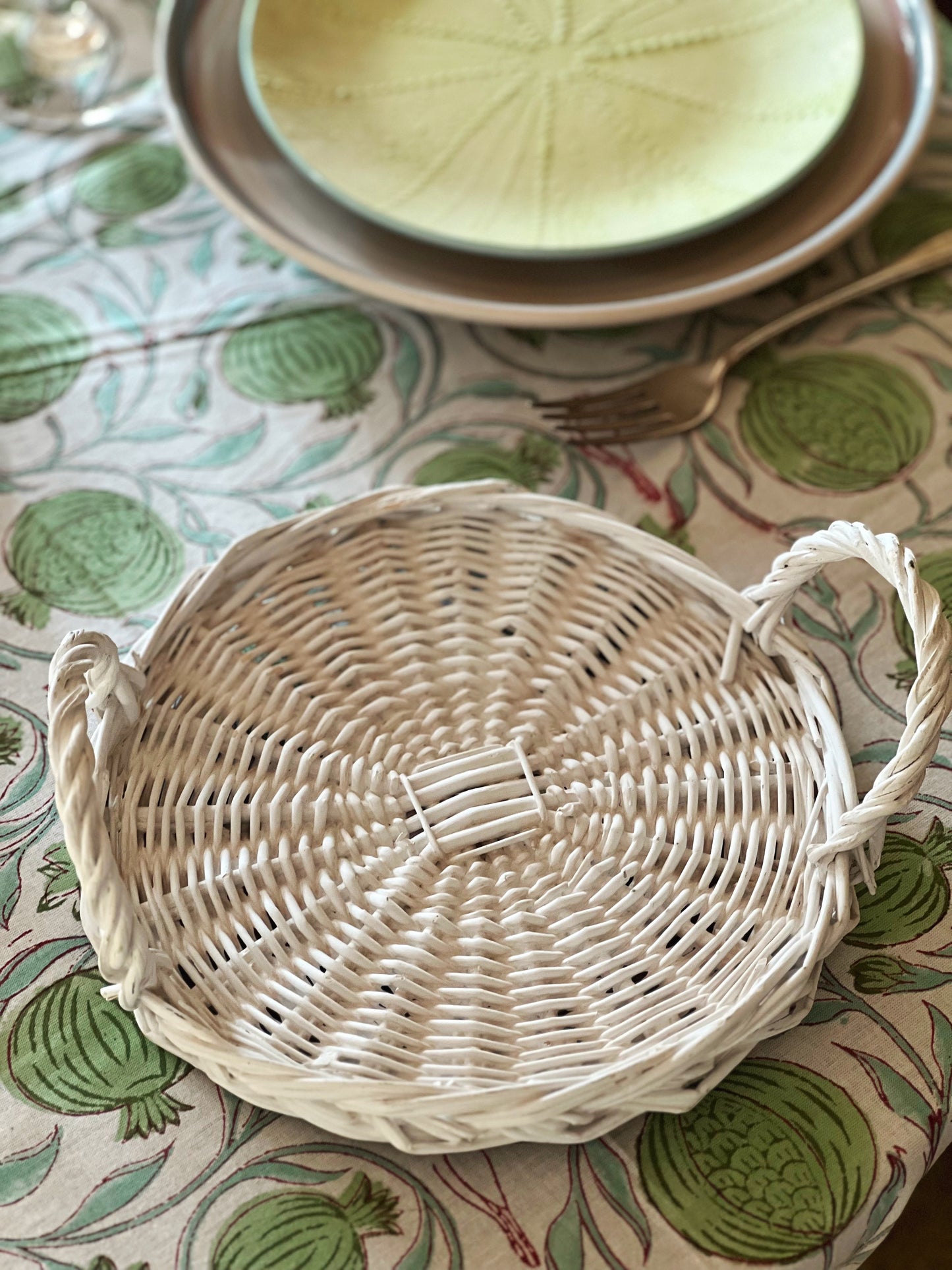 Small White Wicker Vintage Tray