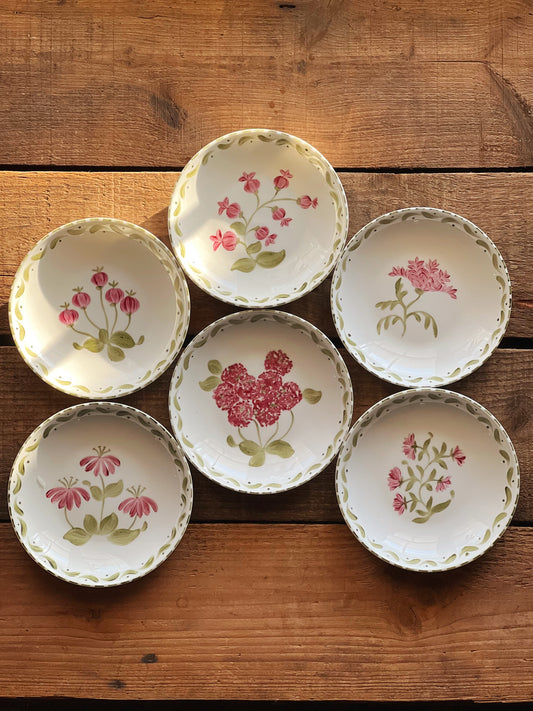 mix and match pink and green floral butter plates