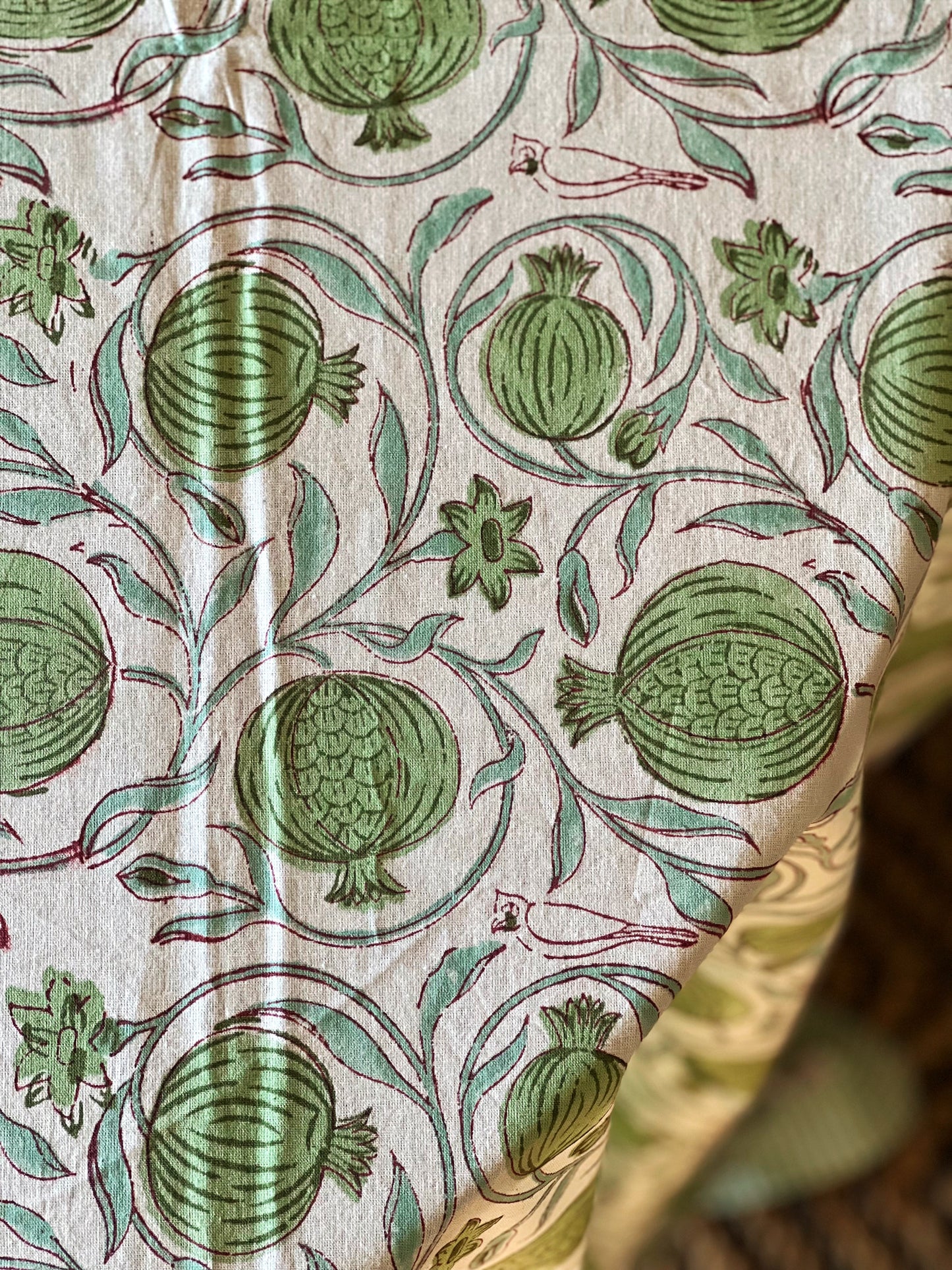 Block Print Tablecloth in Green & Blue Hand Made in Spain