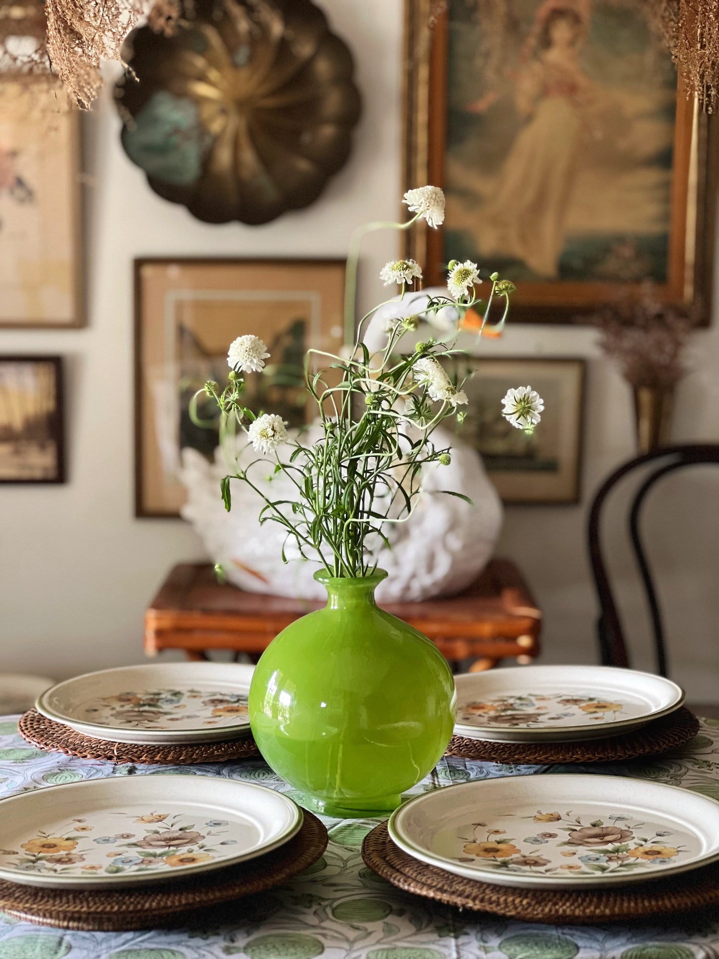 Vintage Green Glass Vase Made in Spain